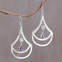 Amethyst and rainbow moonstone dangle earrings,