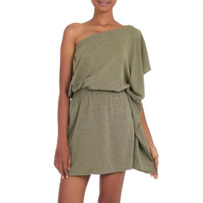 Cotton dress, 'Sage Starlet' - Handmade Asymmetrical Sage Cotton Dress from Bali