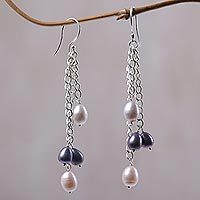 Cultured pearl waterfall earrings,