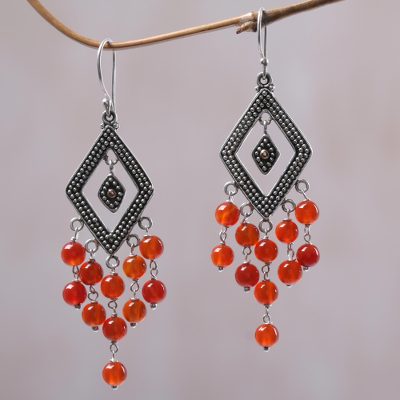 Gold accent carnelian chandelier earrings, Galungan Rhombus