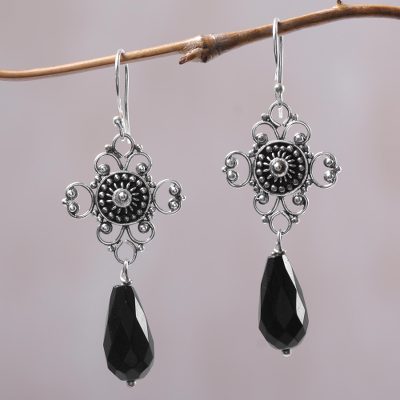 Onyx dangle earrings, Black Bali Drops