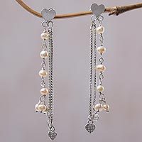 Cultured pearl waterfall earrings,