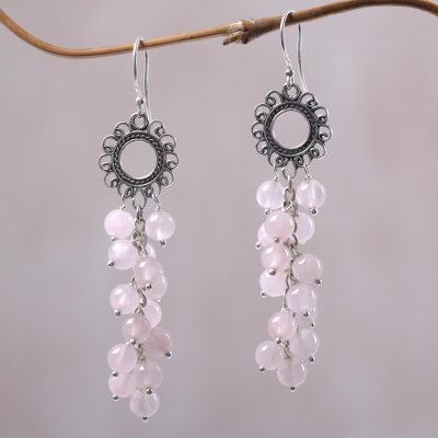 Rose quartz dangle earrings, Rosy Blessing