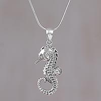 Sterling silver pendant necklace, 'Brilliant Seahorse' - Sterling Silver Seahorse Pendant Necklace from Indonesia