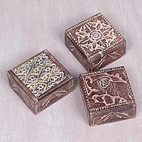 Carved mini wood boxes Nature s Harmony set of 3 Indonesia