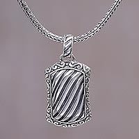 Men's sterling silver pendant necklace, 'Bali Winds' - Sterling Silver Men's Spiral Pendant Necklace from Indonesia