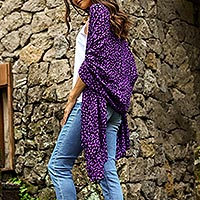 Rayon batik shawl, 'Purple Beach Pebbles' - Balinese Hand Stamped Purple and Black Rayon Batik Shawl