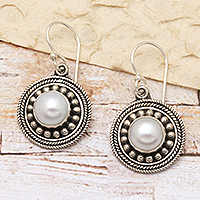 Cultured pearl dangle earrings, 'Moonlight Dance' - Culture Mabe Pearl and Sterling Silver Dangle Earrings