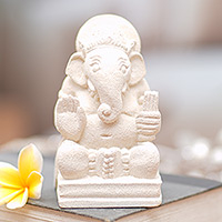 Sandstone sculpture, 'Noble Ganesha' - Hindu Sandstone Sculpture of Ganesha from Indonesia