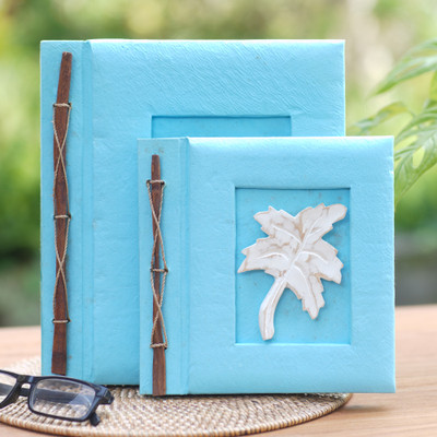 Wood-accented photo albums, Maple Dreams in Sky Blue (pair)