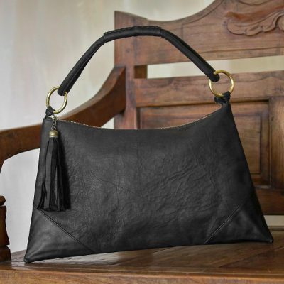 Leather shoulder bag, Sophistication in Black