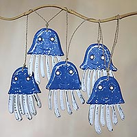 Wood hanging accessory Blue Jellyfish Indonesia