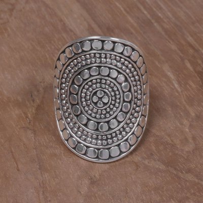 Indonesian Sterling Silver Cocktail Ring with Circle Motifs