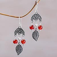 Carnelian and cultured pearl chandelier earrings,