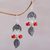 Carnelian and cultured pearl chandelier earrings, 'Patio Leaves' - Carnelian and Cultured Pearl Leaf Earrings by Bali Artisans thumbail