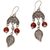 Carnelian and cultured pearl chandelier earrings, 'Patio Leaves' - Carnelian and Cultured Pearl Leaf Earrings by Bali Artisans (image 2c) thumbail