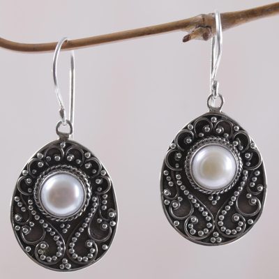 Cultured mabe pearl dangle earrings, Moon Curves