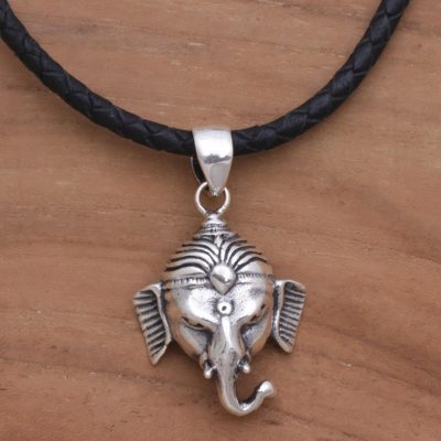 Sterling silver pendant necklace, Head of Ganesha