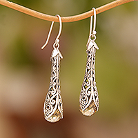 Citrine dangle earrings, 'Misty Spirals' - 925 Sterling Silver and Citrine Dangle Earrings from Bali