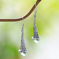 Blue topaz dangle earrings, 'Petal Drops' - Blue Topaz and Sterling Silver Floral Earrings from Bali