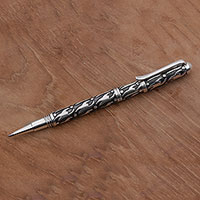 Sterling silver pen, 'Writer's Spirit' - Hand Crafted Sterling Silver Ink Pen by Balinese Artisans