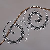 Sterling silver half-hoop earrings, 'Dotted Spirals' - Sterling Silver Spiraling Half-Hoop Earrings from Bali