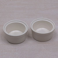 Small ceramic ramekins Speckled White pair Indonesia