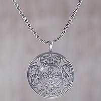 Sterling silver pendant necklace, 'Fire Shield' - Handmade Sterling Silver Pendant Necklace from Indonesia