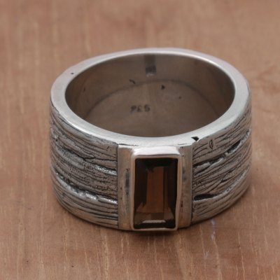 Smoky quartz band ring, Wooded Landscape