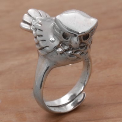 Sterling silver cocktail ring, Perched Owl