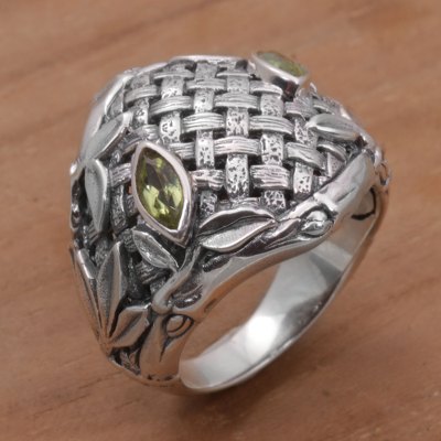 Mens peridot ring, Bold Bamboo