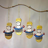 Wood ornaments Jolly Snowmen set of 4 Indonesia