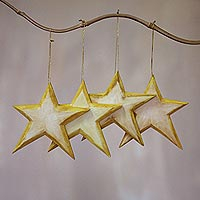 Wood ornaments Yellow Stars set of 4 Indonesia