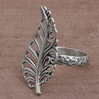 Sterling silver cocktail ring, 'Leafy Soul' - Leaf Shaped Sterling Silver Cocktail Ring from Indonesia