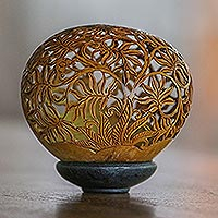 Coconut shell sculpture, 'Forest Peace' - Coconut Shell Floral Sculpture Handcrafted in Indonesia