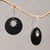 Sterling silver dangle earrings, 'Stellar Night' - Sterling Silver and Lava Stone Circular Earrings from Bali (image 2b) thumbail