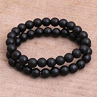 Onyx beaded stretch bracelets,
