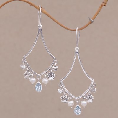 Blue topaz and cultured pearl dangle earrings, Puppy Love