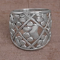 Sterling silver band ring, 'Paw Trails' - 925 Sterling Silver Paw Print Motif Band Ring from Bali