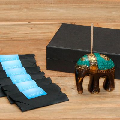 Brass incense holder set, Jasmine Elephant