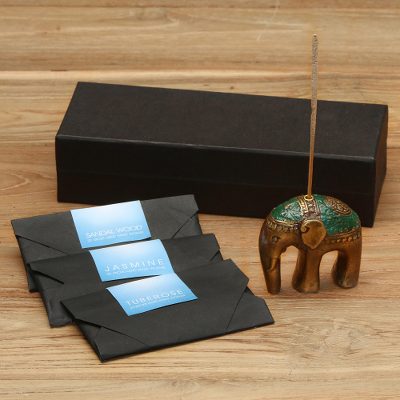 Brass incense set, Baby Jasmine Elephant