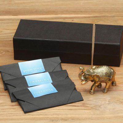Brass incense holder set, Elephant King II