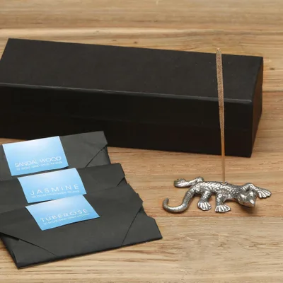 Brass incense holder and incense, Crawling Gecko