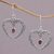 Garnet dangle earrings, 'Heartfelt Vines' - Floral Heart Garnet and Sterling Silver Earrings from Bali thumbail