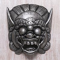 Wood mask, 'Barong Celeng' - Handmade Albesian Wood Barong Bangkal Mask from Bali