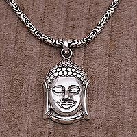 Sterling silver pendant necklace, 'Charm of Buddha' - Sterling Silver Buddha Pendant Necklace from Bali