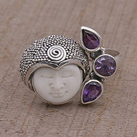 Amethyst cocktail ring, 'Knight's Tale' - Amethyst and Sterling Silver Cocktail Ring from Bali