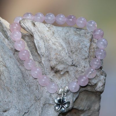 Rose quartz beaded stretch bracelet, Frangipani Love