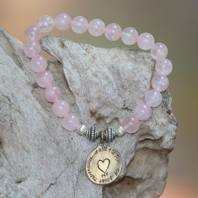 Rose quartz beaded stretch bracelet, Path to My Heart