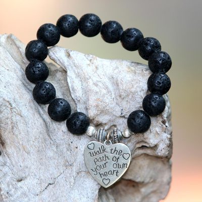 Lava stone beaded stretch bracelet, Path of Love